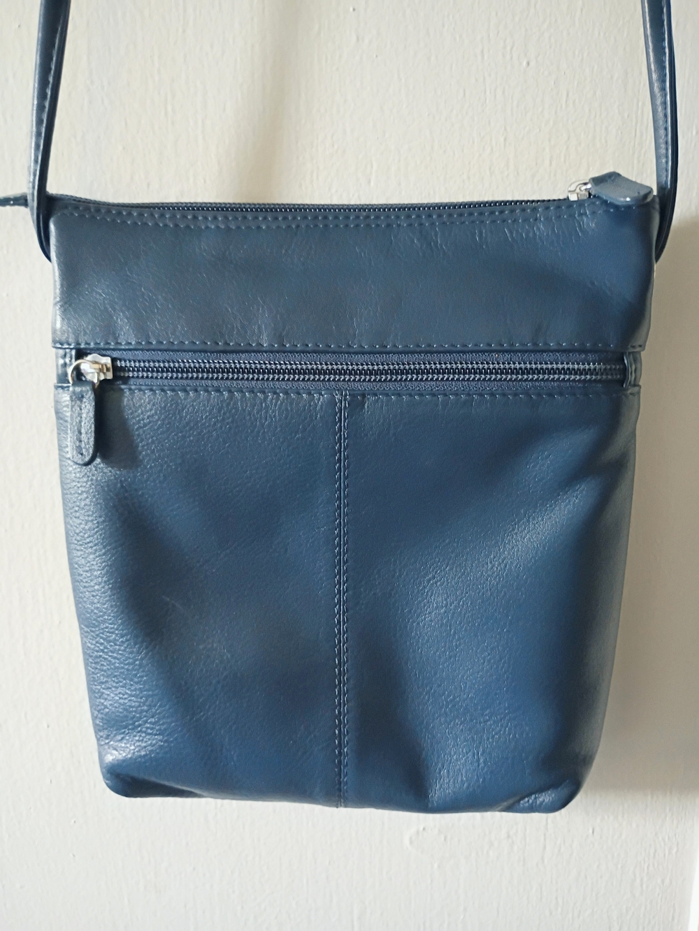 Navy Leather Crossbody Bag 8x8x1.5